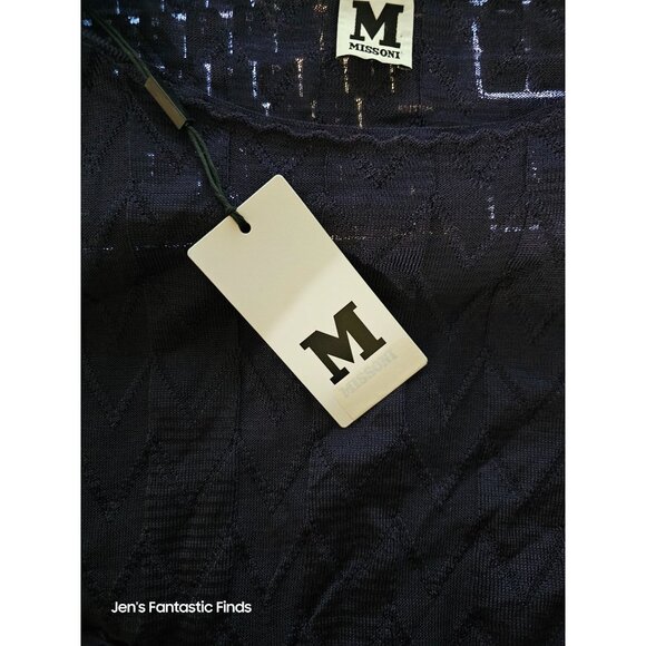 M Missoni USA Knit Top Size 40 Viscose/Wool - Navy Blue Chevron Pattern New - Picture 2 of 10